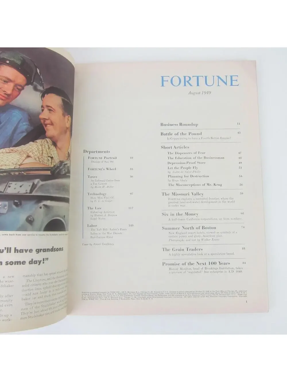 Vintage FORTUNE Magazine August 1949 Robert Gwathmey Cover Oldsmobile, Buick Ads